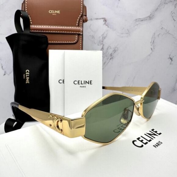 Celine Gold Hexagonal Frame Sunglasses - Picture 1 of 5